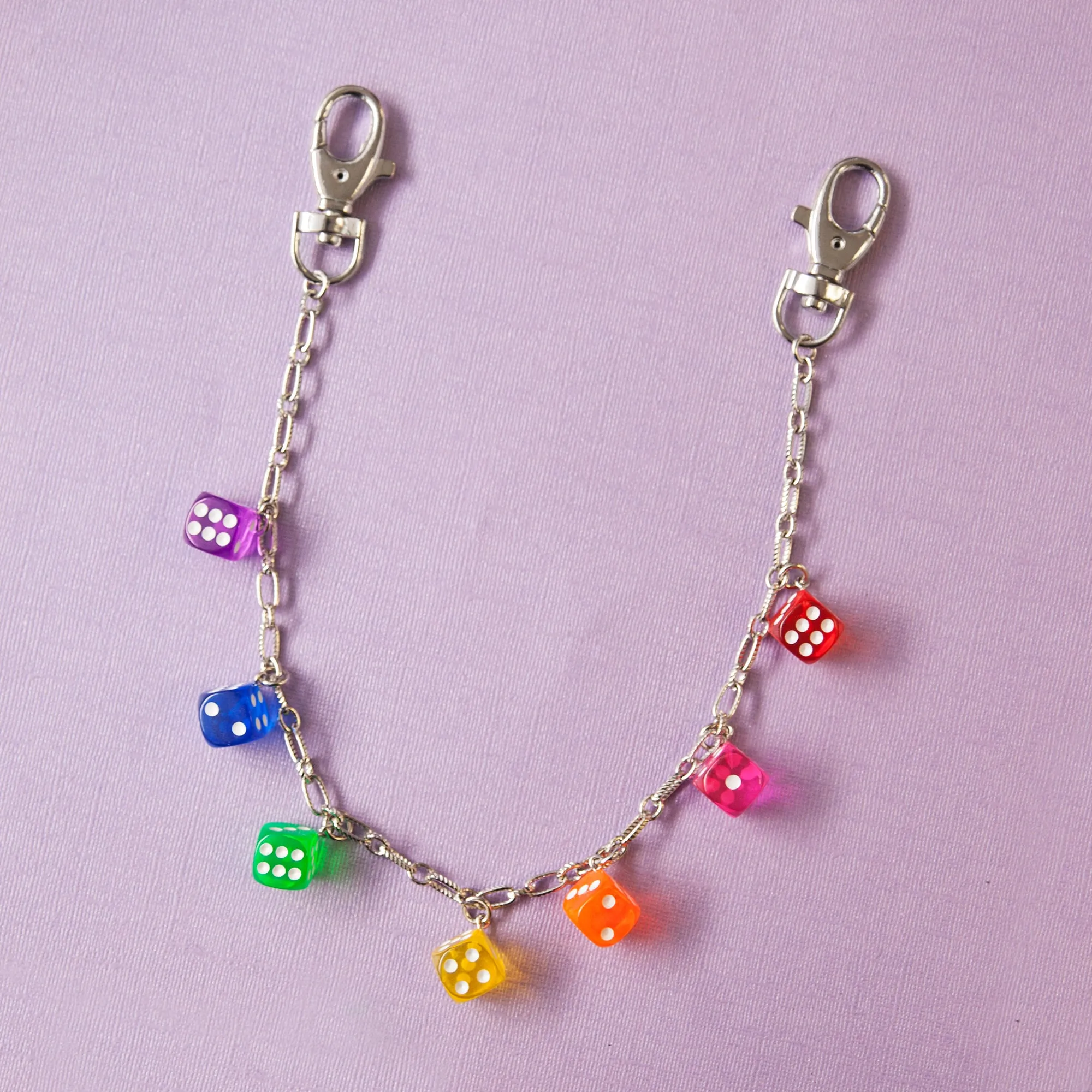 Rainbow Roll the Dice Clear Pocket Chain