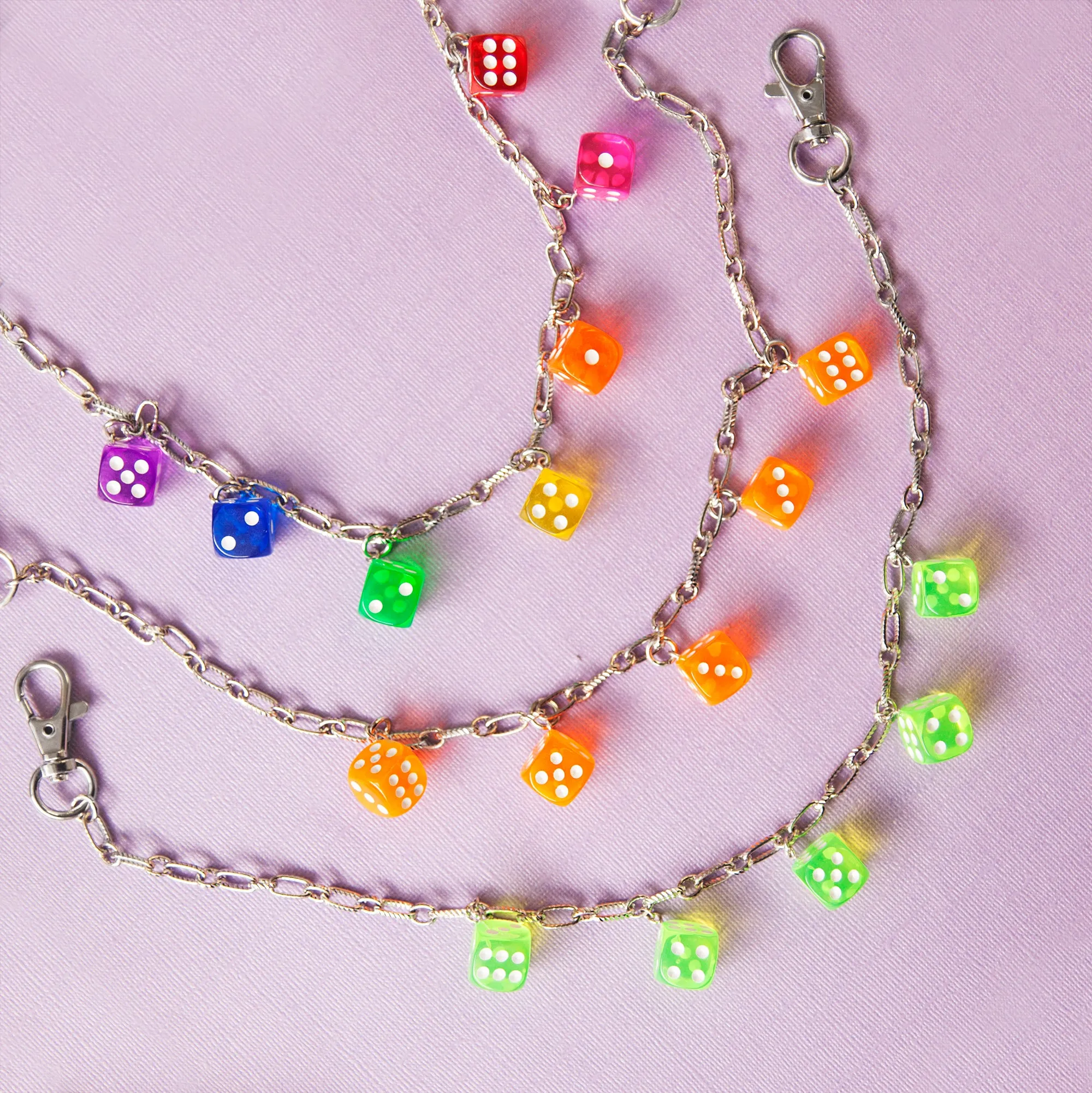 Rainbow Roll the Dice Clear Pocket Chain