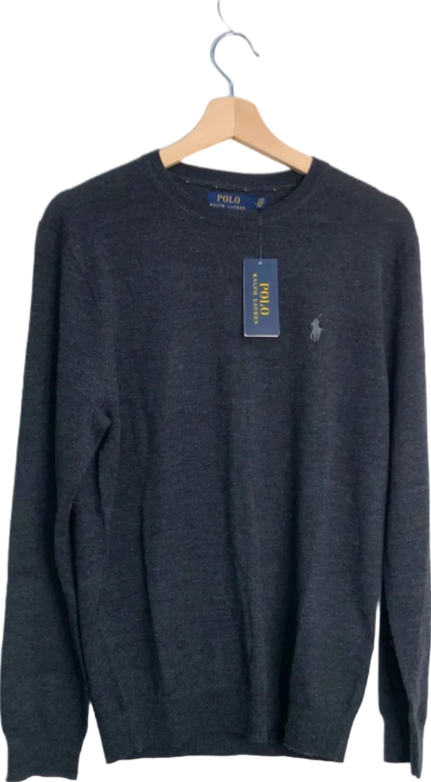 Ralph Lauren Granite Slim Fit Washable Merino Wool Sweater Embroidered polo player UK M