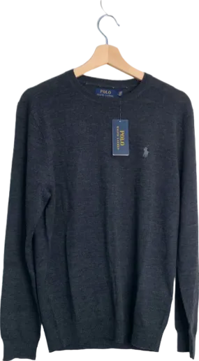 Ralph Lauren Granite Slim Fit Washable Merino Wool Sweater Embroidered polo player UK M