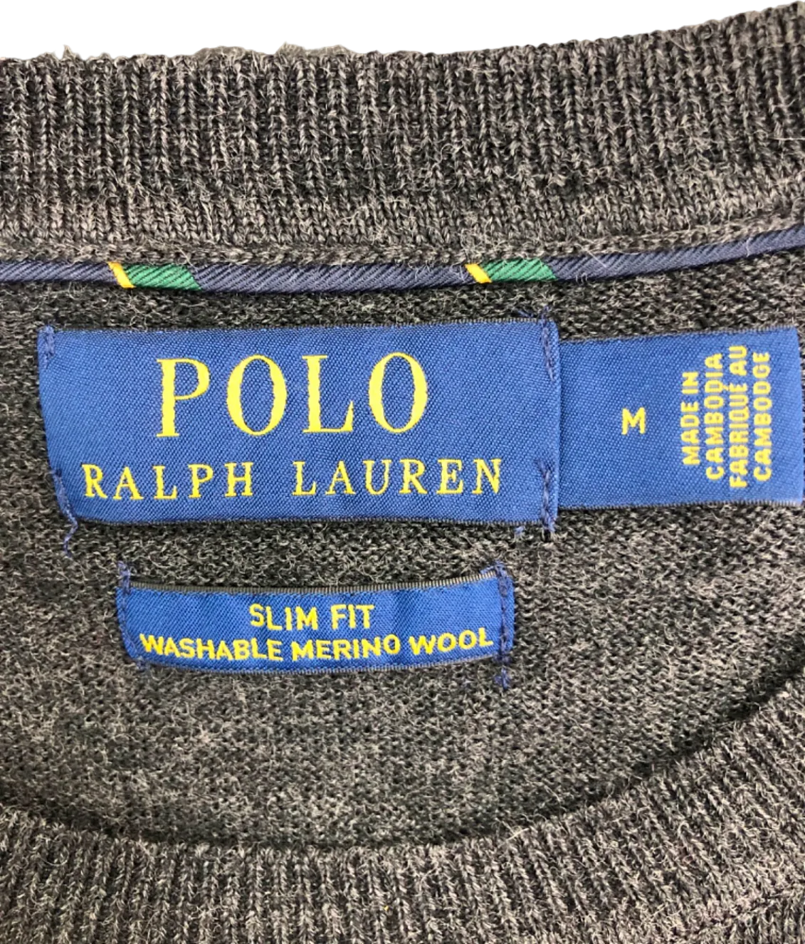 Ralph Lauren Granite Slim Fit Washable Merino Wool Sweater Embroidered polo player UK M