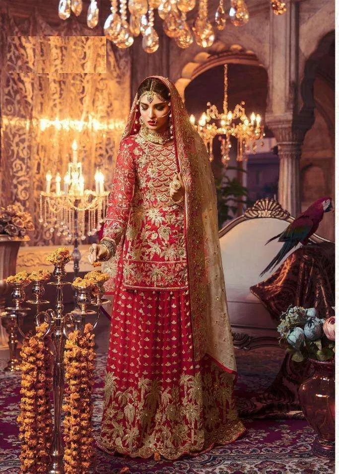 RED BRIDAL HEAVY EMBROIDERED DESIGNER WEAR SUIT