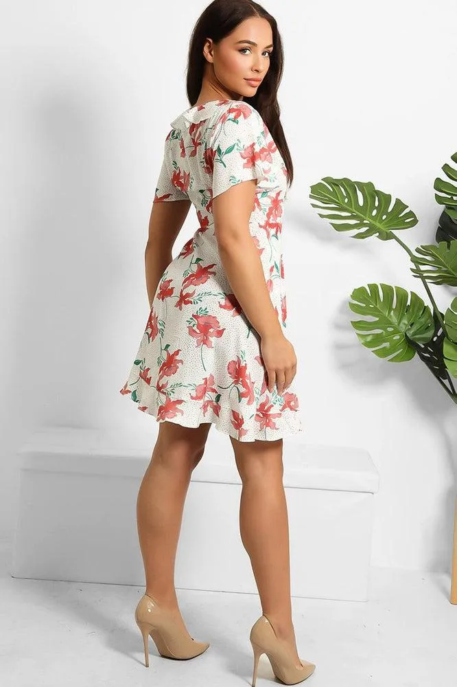 Red Floral Print Wrap Mini Dress