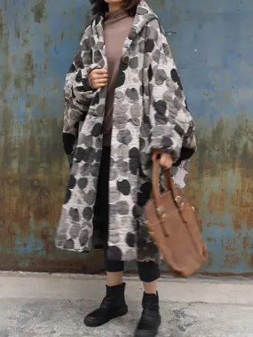 Retro Ink Dot Loose Hooded Overcoat