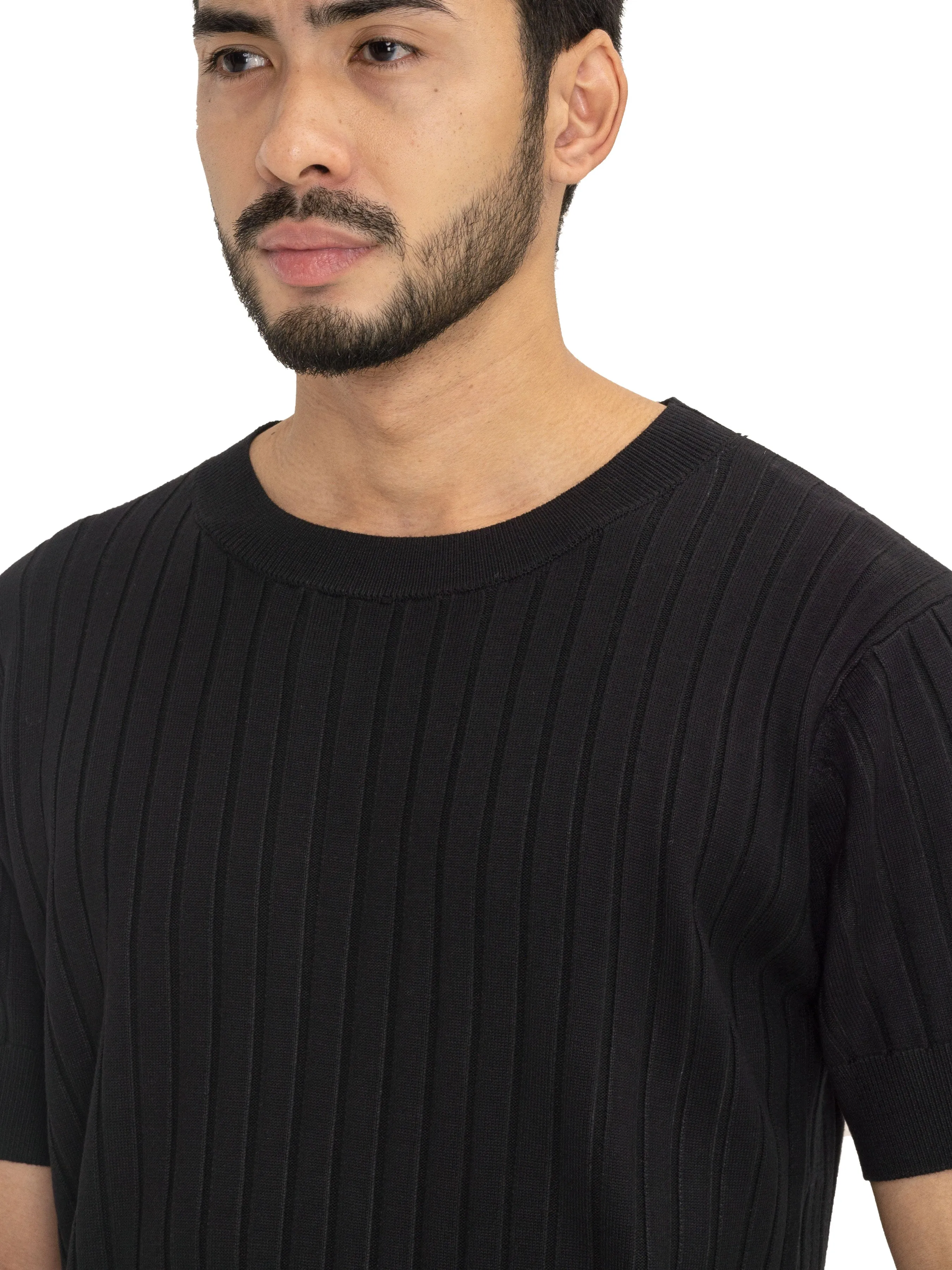 Ribbed Knit Tee - Black