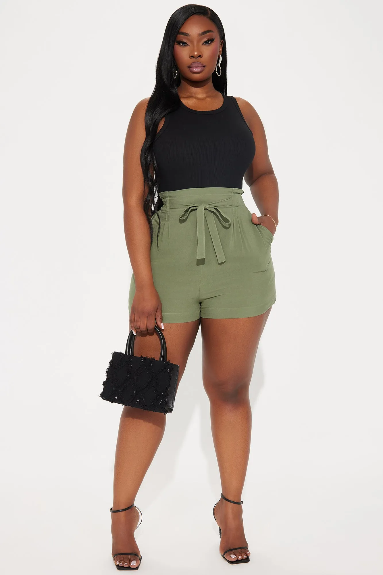 Rosie Tie Waist Shorts - Olive