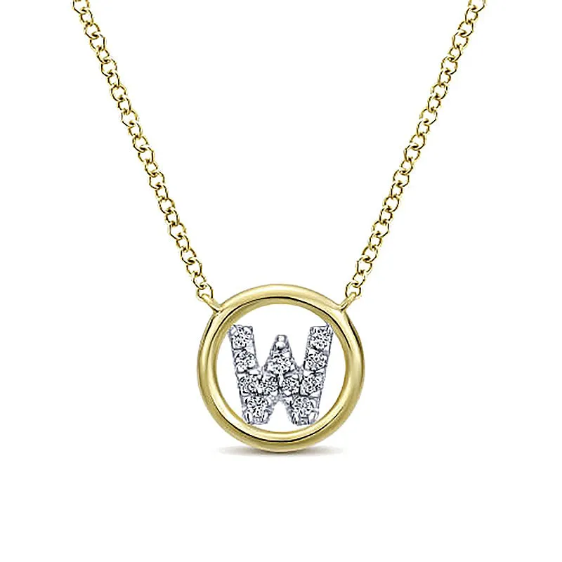 Round Pavé Initial W Pendant Necklace