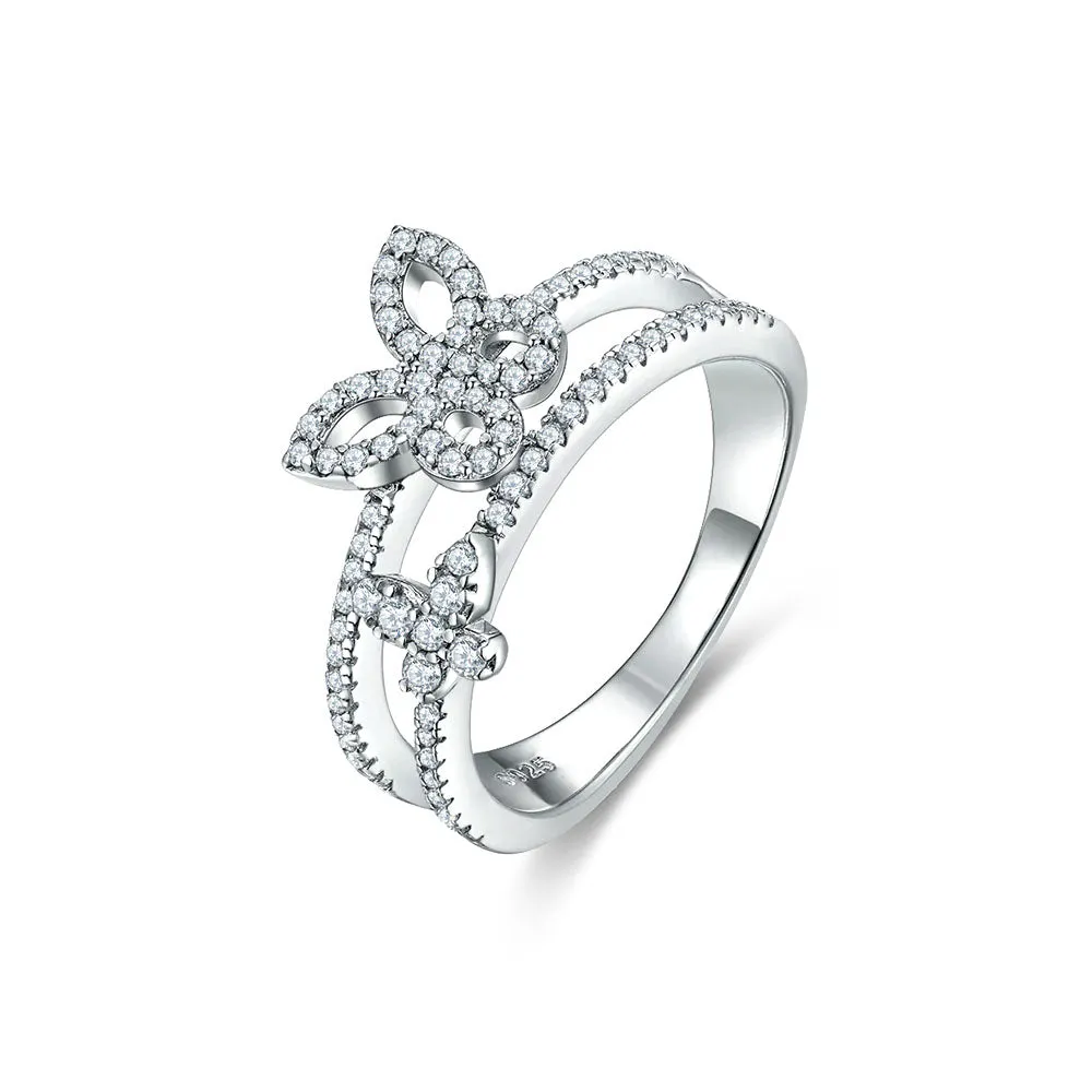 S925 Sterling Silver Wedding Bow Toi et Moi Ring