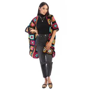 Saachi Noni Granny Square Crocheted Sweater in Black Multicolor