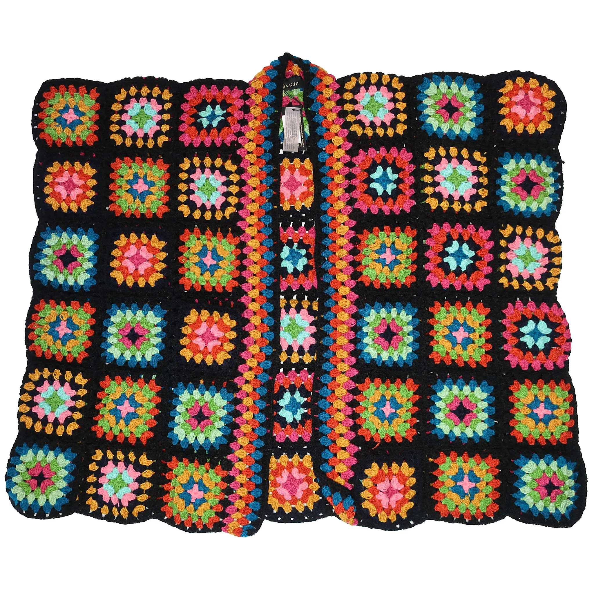 Saachi Noni Granny Square Crocheted Sweater in Black Multicolor