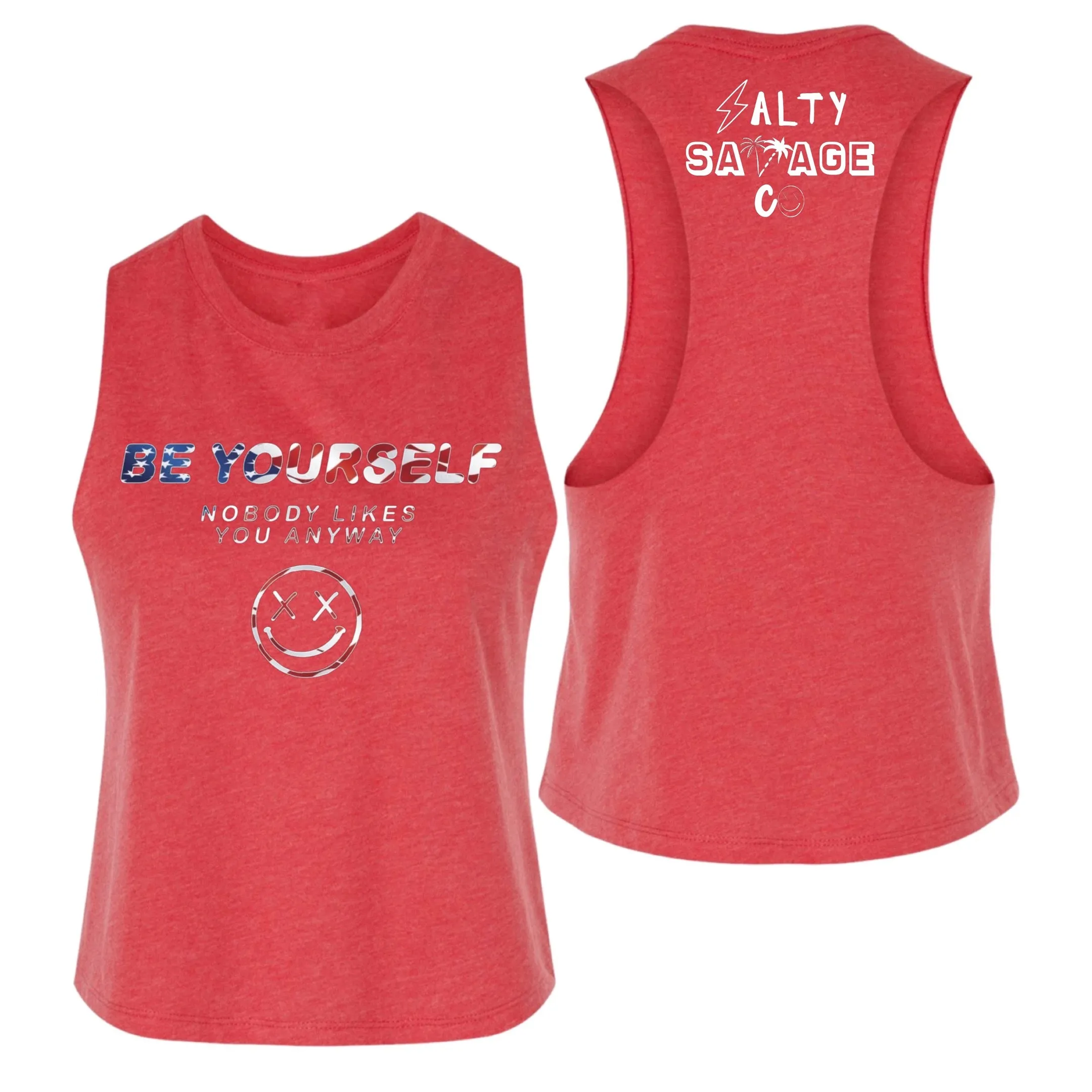 Salty Savage Ladies "BE YOURSELF" Flowy Crop Tank | USA Edition