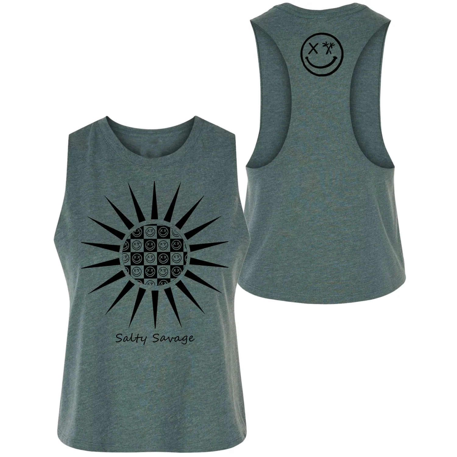 Salty Savage Ladies "Checkerboard Sun" Flowy Racerback Crop Tank