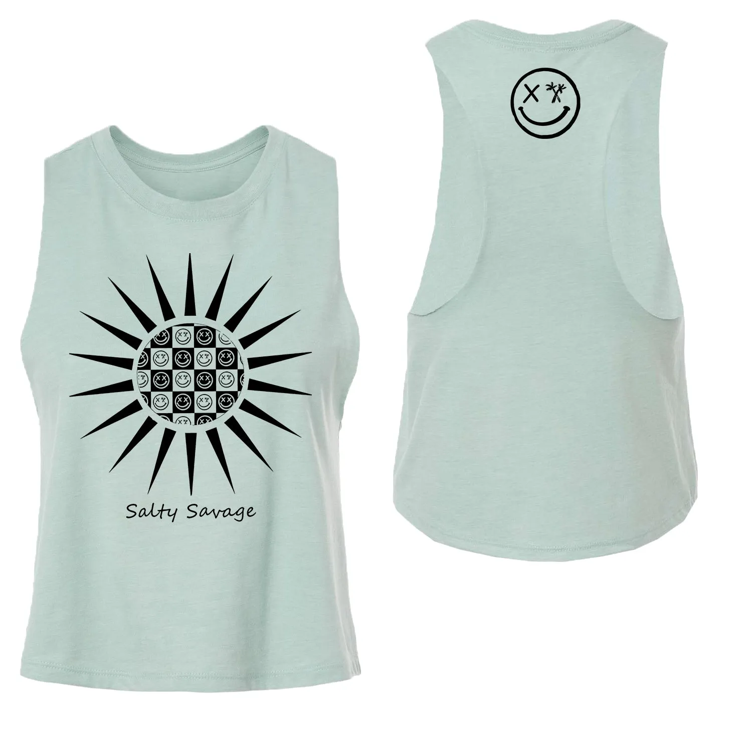 Salty Savage Ladies "Checkerboard Sun" Flowy Racerback Crop Tank