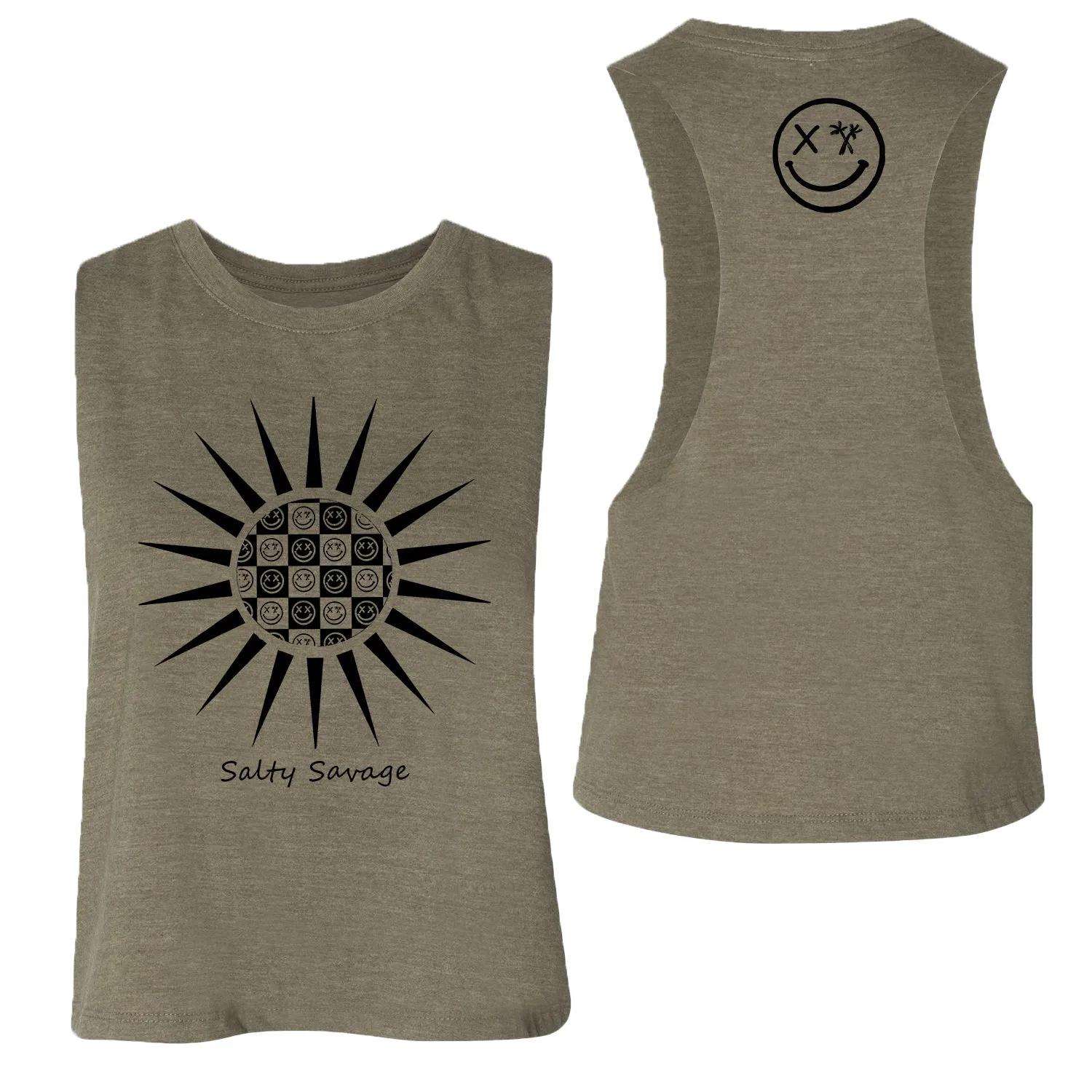 Salty Savage Ladies "Checkerboard Sun" Flowy Racerback Crop Tank