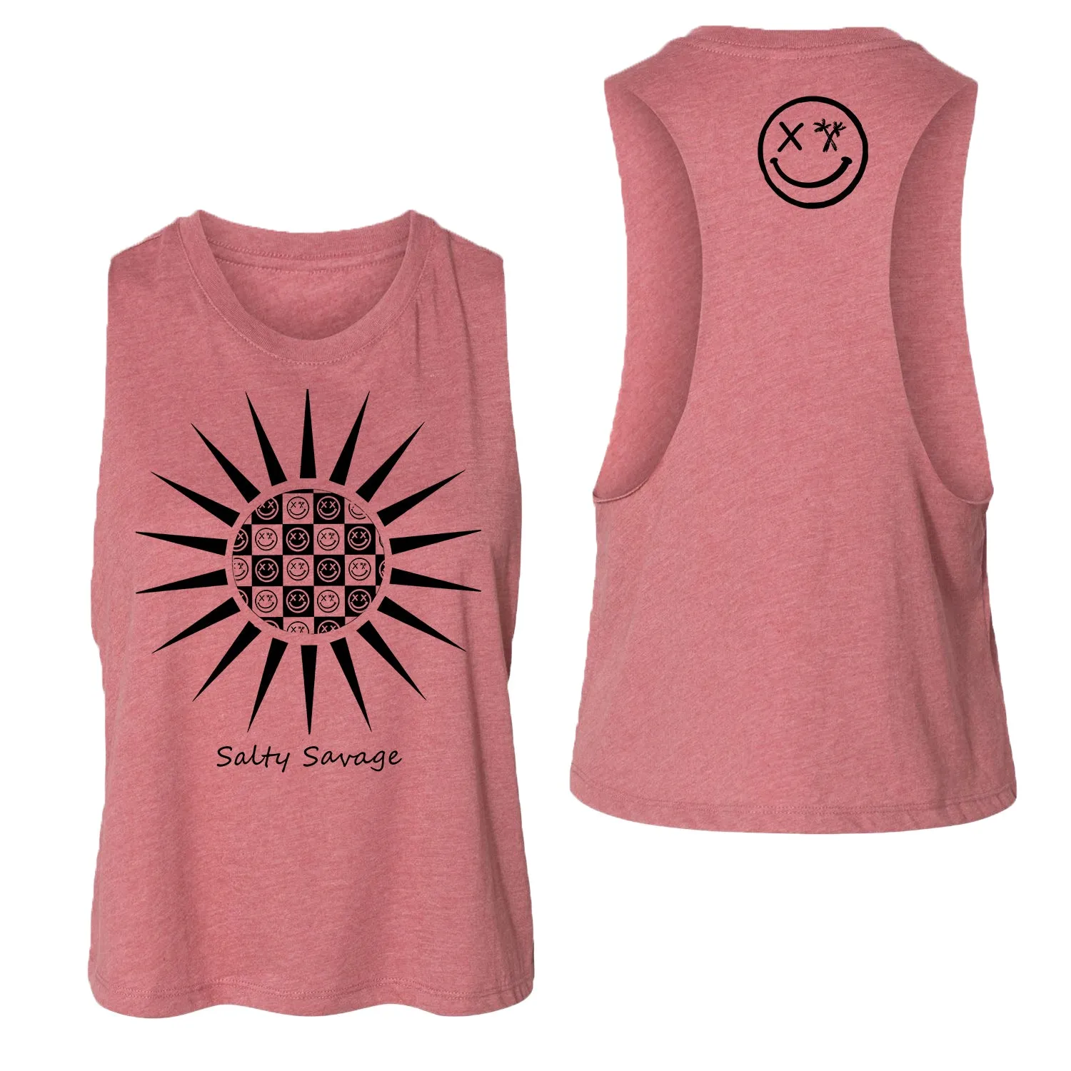 Salty Savage Ladies "Checkerboard Sun" Flowy Racerback Crop Tank