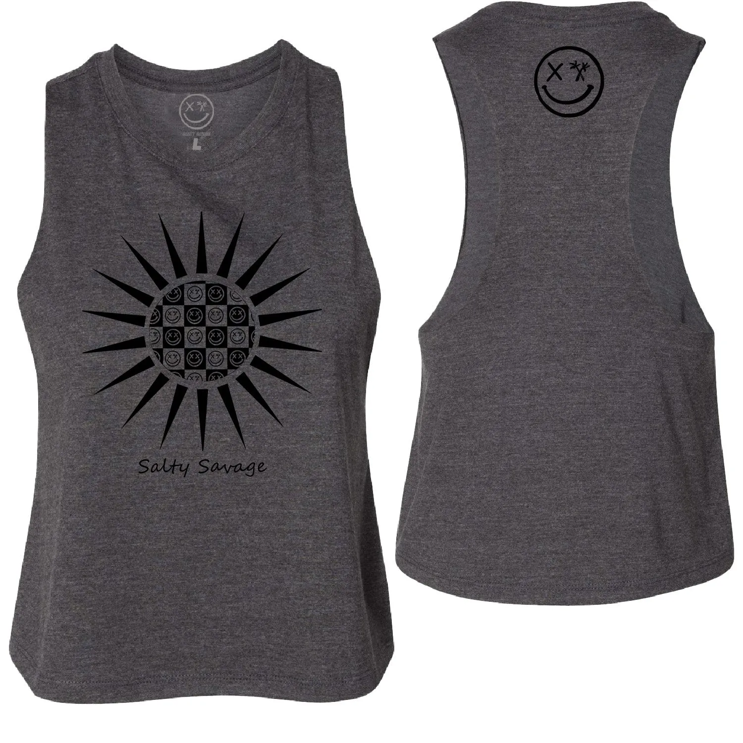 Salty Savage Ladies "Checkerboard Sun" Flowy Racerback Crop Tank