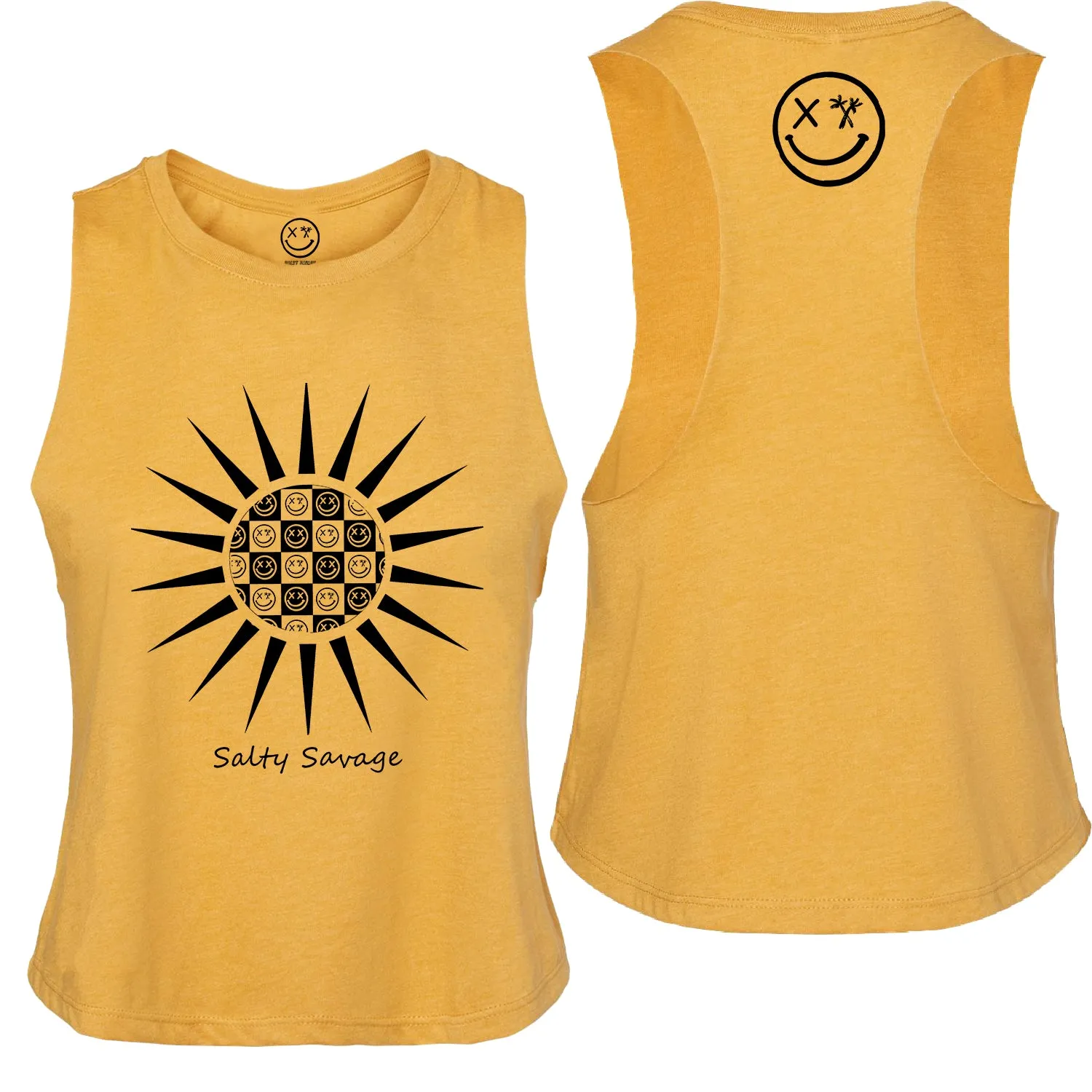 Salty Savage Ladies "Checkerboard Sun" Flowy Racerback Crop Tank