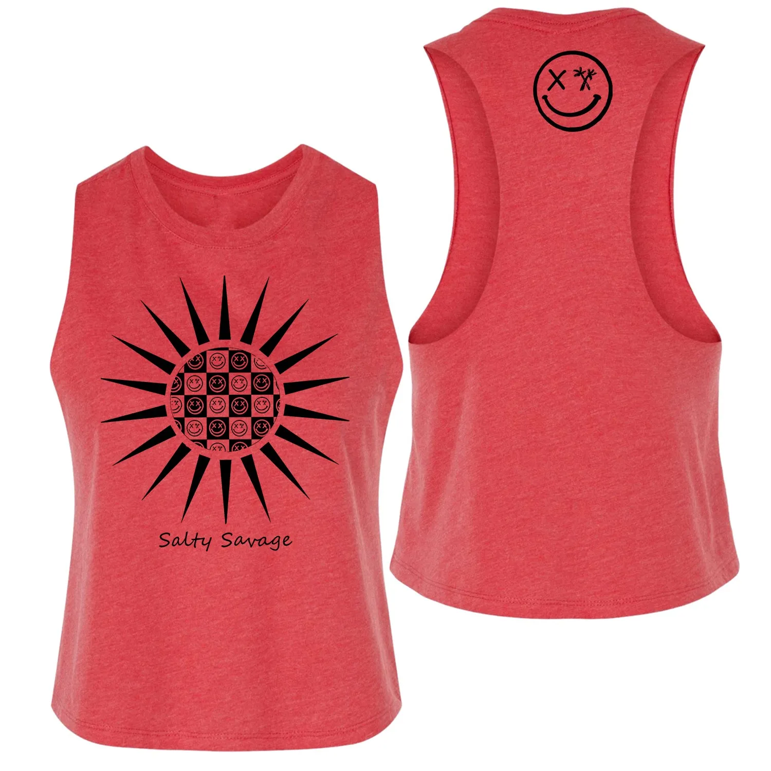 Salty Savage Ladies "Checkerboard Sun" Flowy Racerback Crop Tank