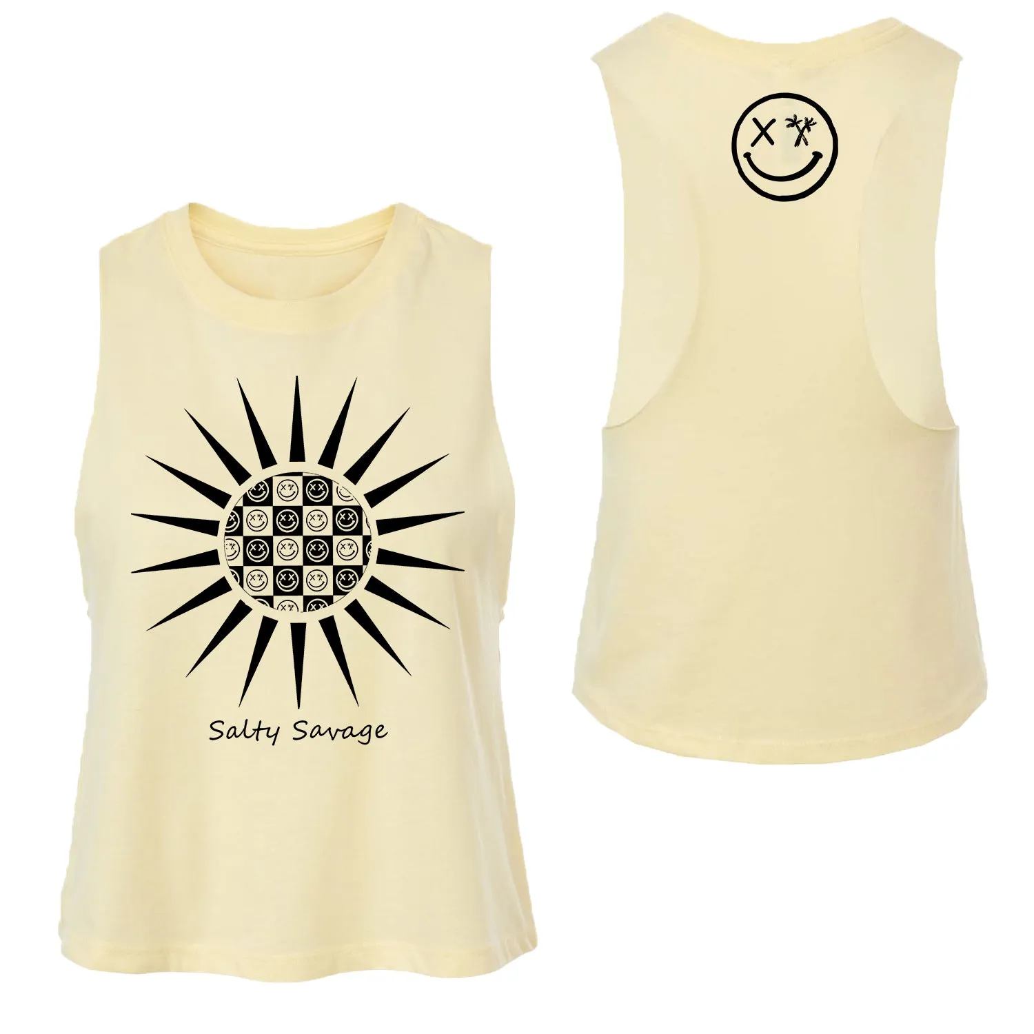 Salty Savage Ladies "Checkerboard Sun" Flowy Racerback Crop Tank