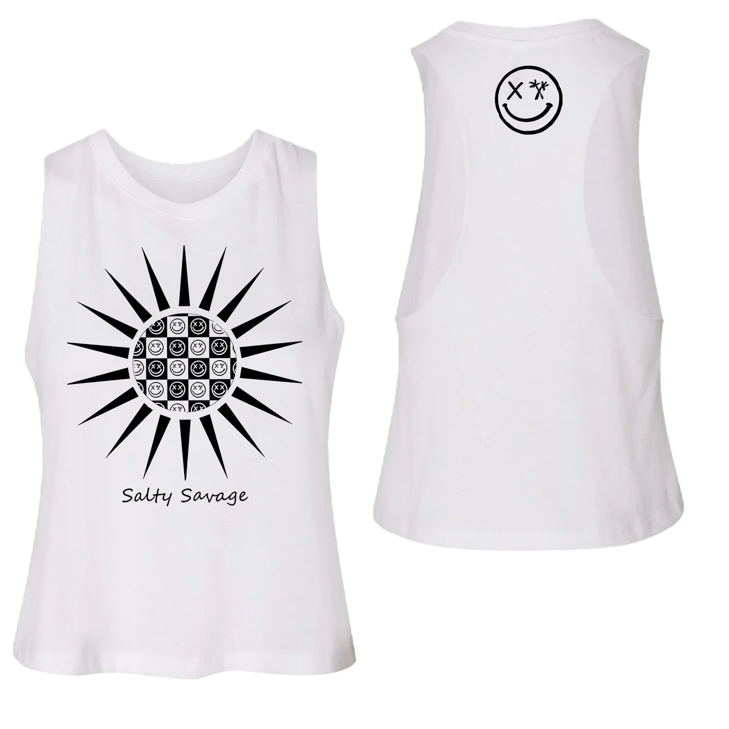 Salty Savage Ladies "Checkerboard Sun" Flowy Racerback Crop Tank