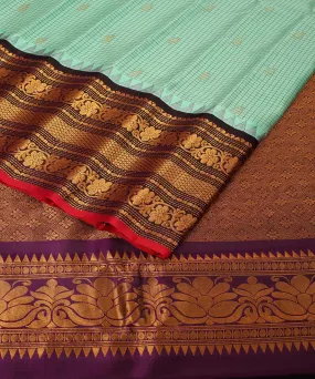 Sea blue purple handwoven gadwal silk saree