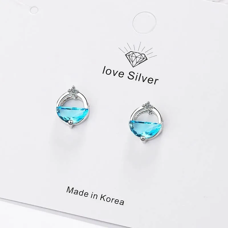 Semicircle Aquamarine Earrings - 925 Sterling Silver