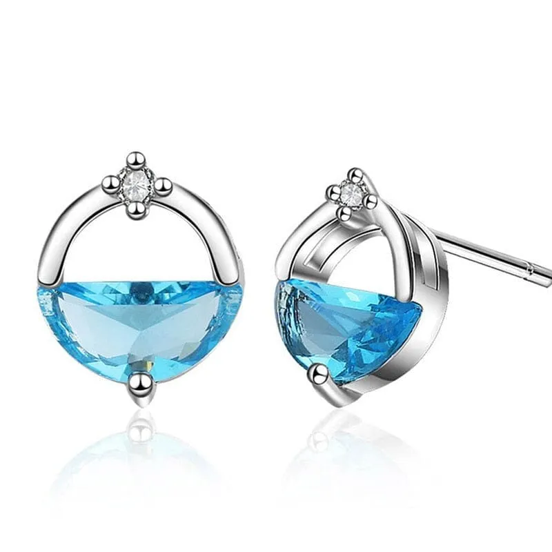 Semicircle Aquamarine Earrings - 925 Sterling Silver