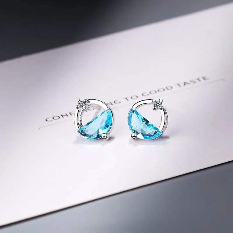 Semicircle Aquamarine Earrings - 925 Sterling Silver