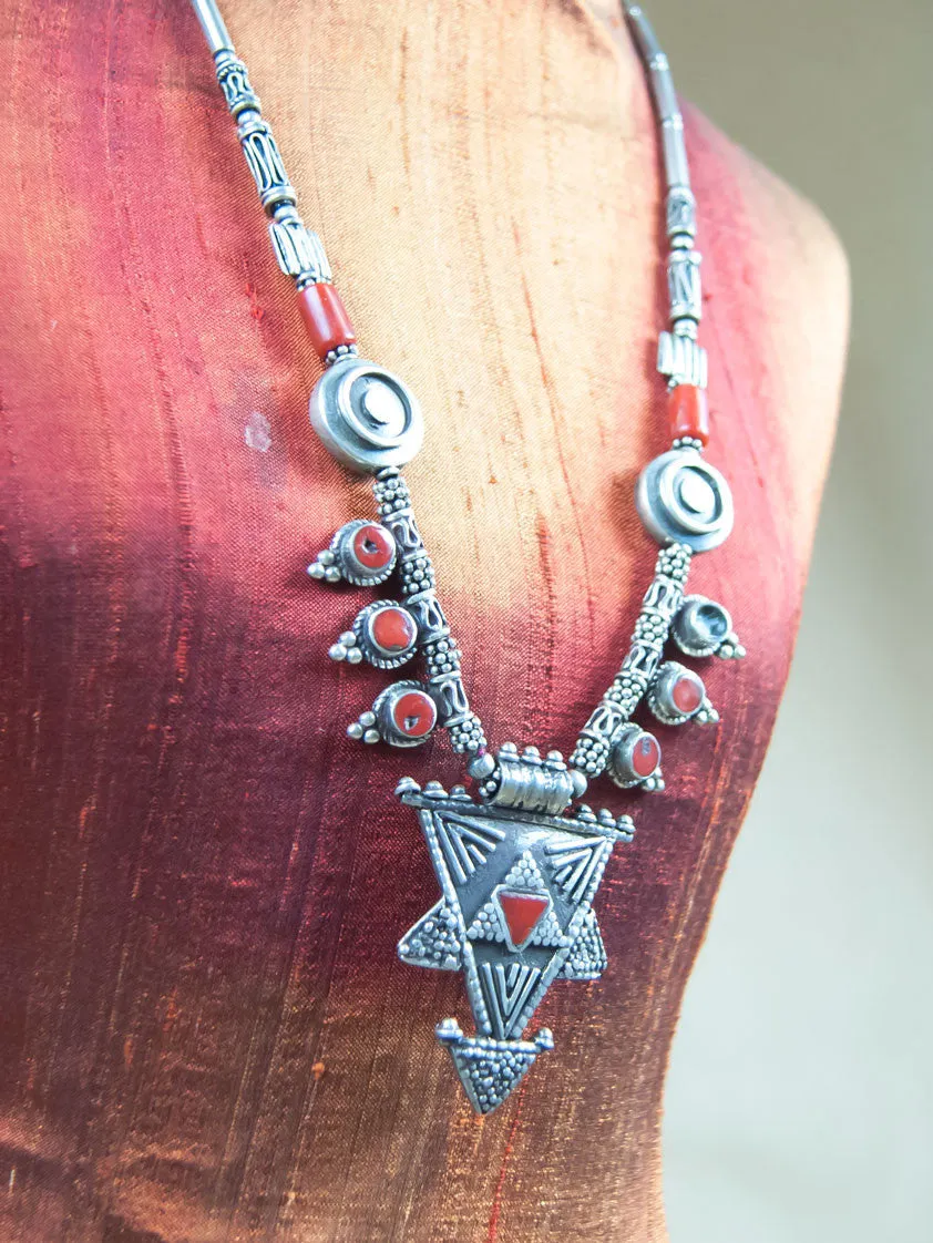 Silver and Red Coral Necklace