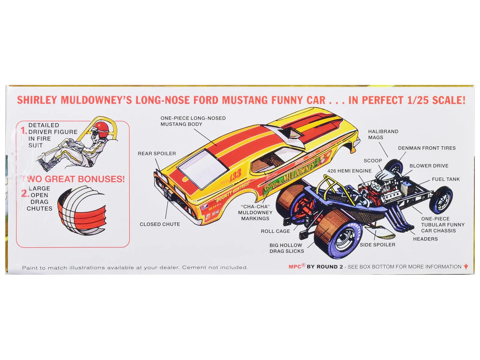 Skill 2 Model Kit Ford Mustang Long Nose Funny Car Shirley Muldowney 1/25 Scale Model by MPC