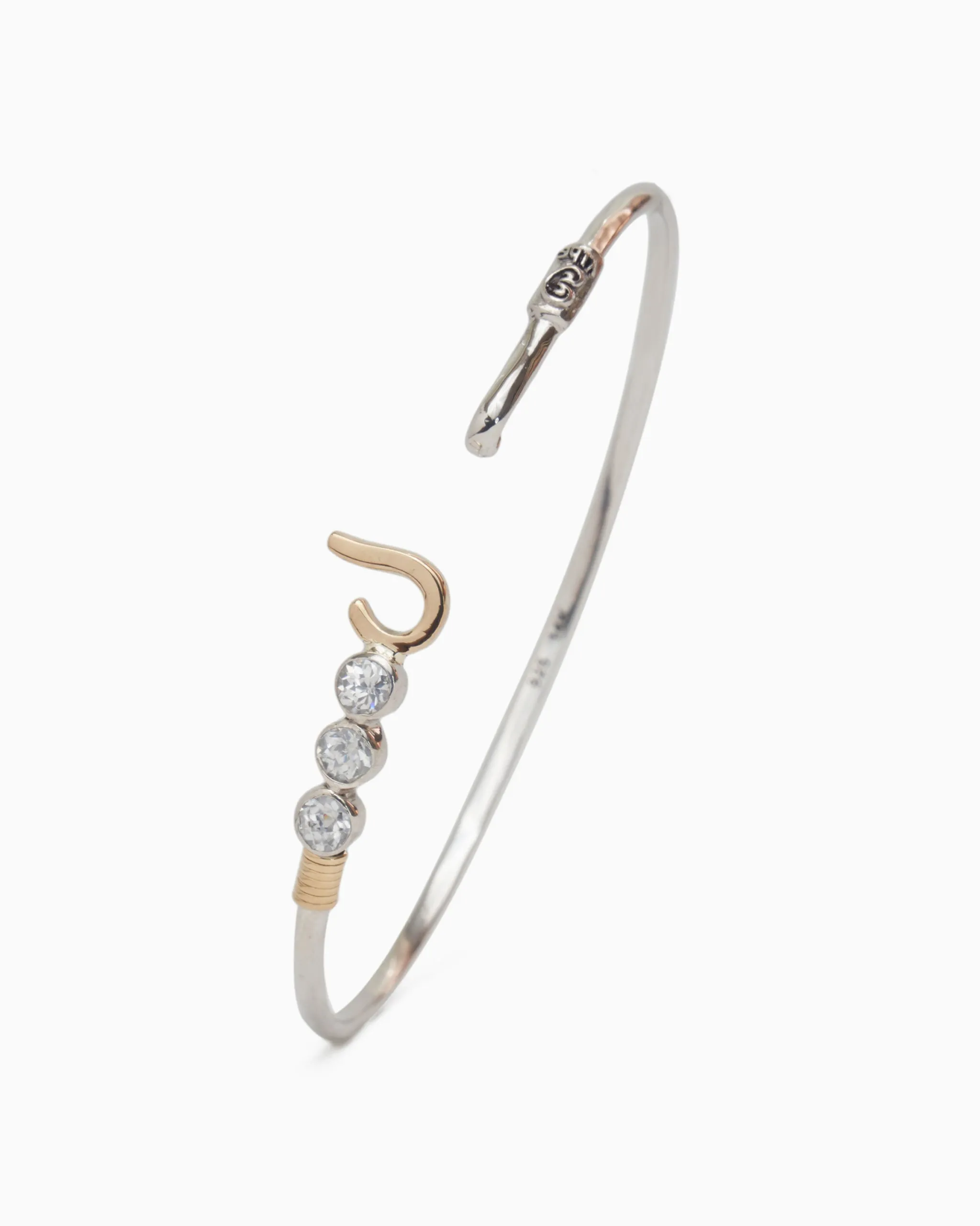 St. John Hook Bracelet with Triple Stones, 2mm - White Zircon