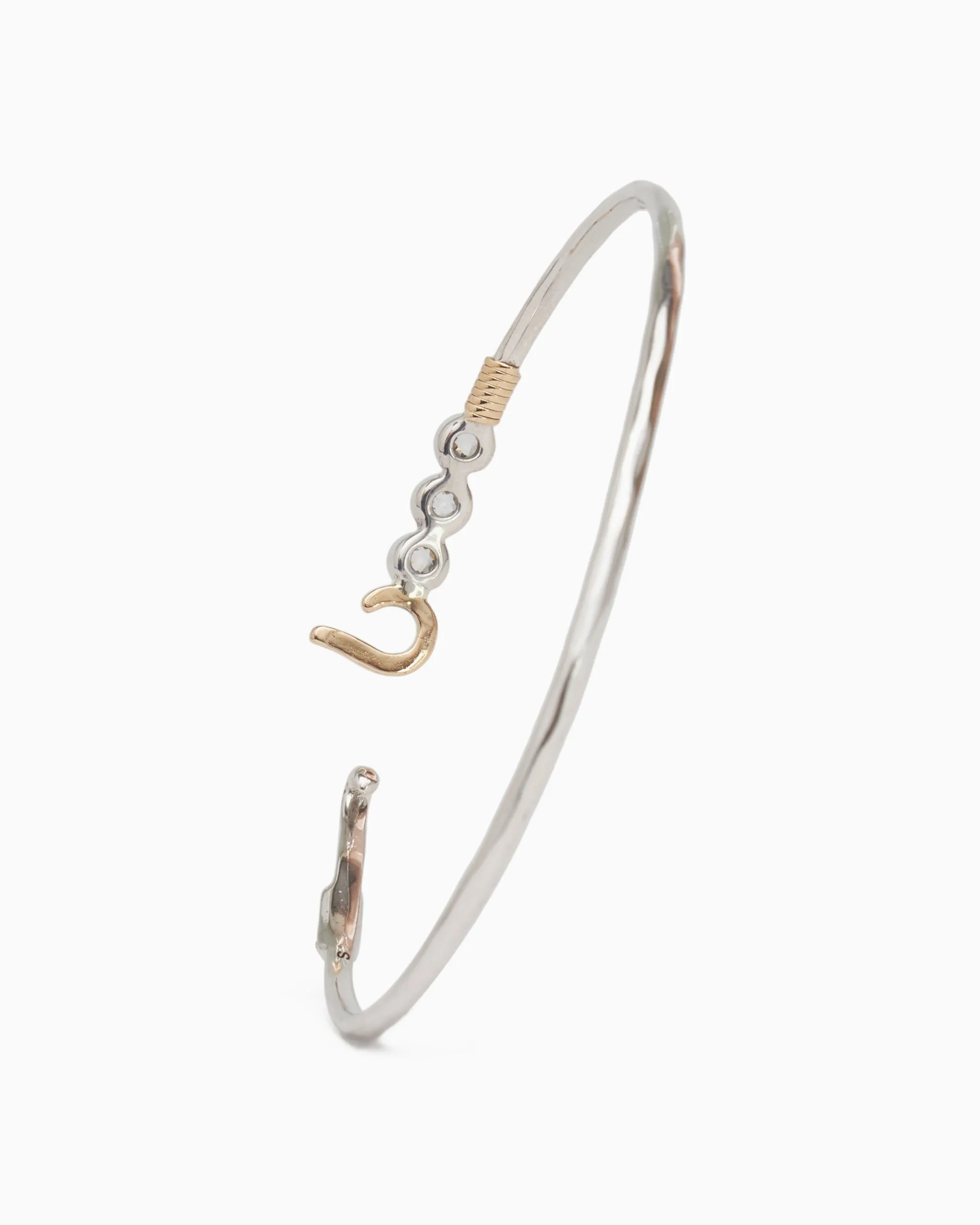 St. John Hook Bracelet with Triple Stones, 2mm - White Zircon