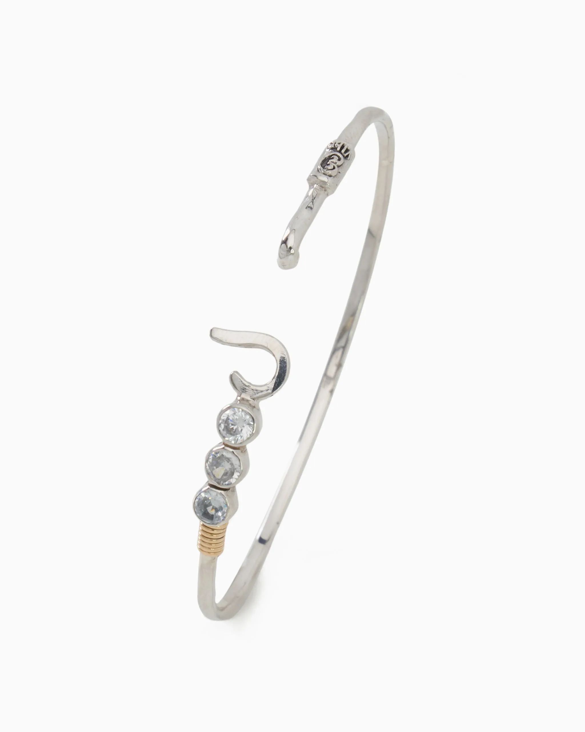 St. John Hook Bracelet with Triple Stones, 2mm - White Zircon