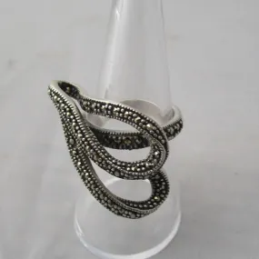 Sterling Silver And Marcasite Swirl Ring Vintage c1980