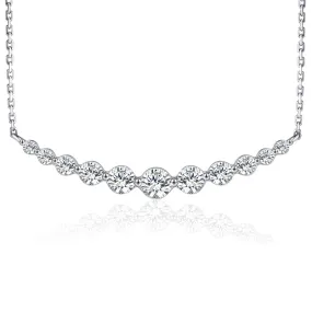 Sterling Silver Graduated CZ Two Prong Bar Necklace