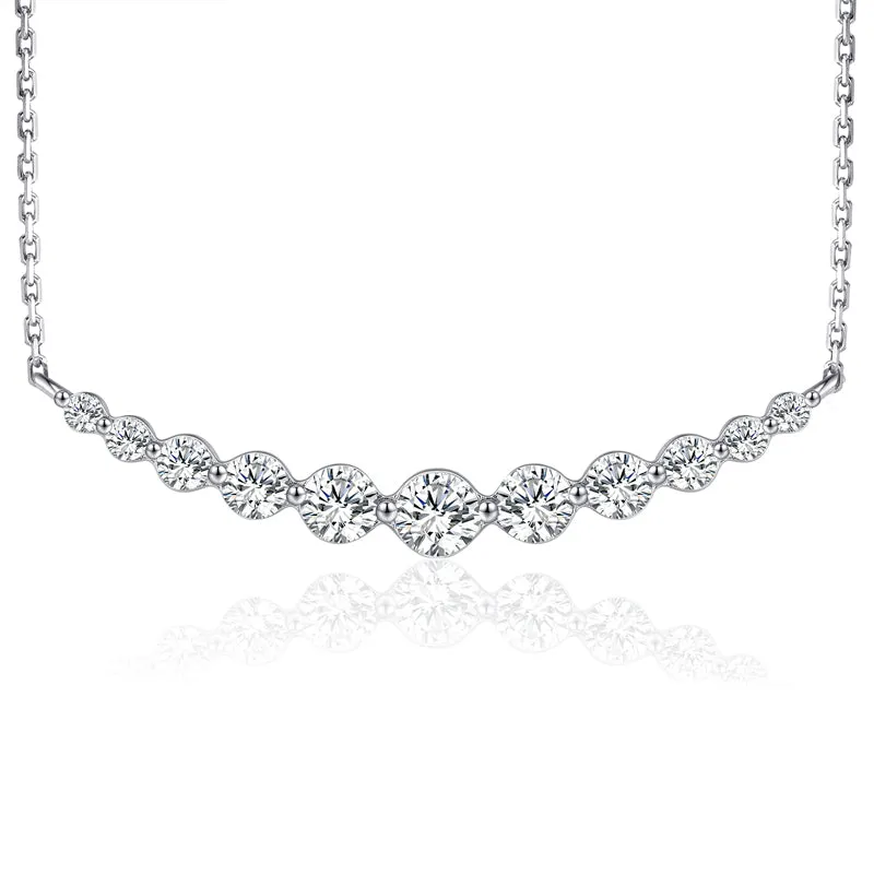 Sterling Silver Graduated CZ Two Prong Bar Necklace