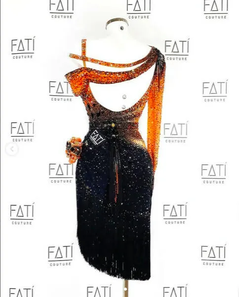 Stunning Heavily Stoned Black and Orange Fati Dress