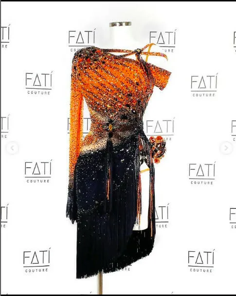 Stunning Heavily Stoned Black and Orange Fati Dress