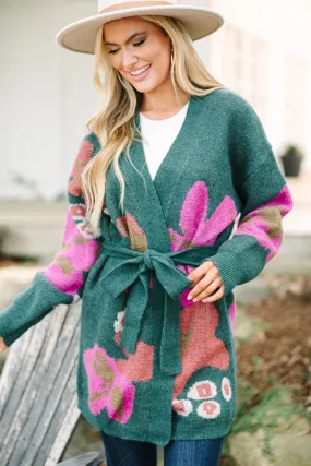 Tell Me More Hunter Green Floral Cardigan