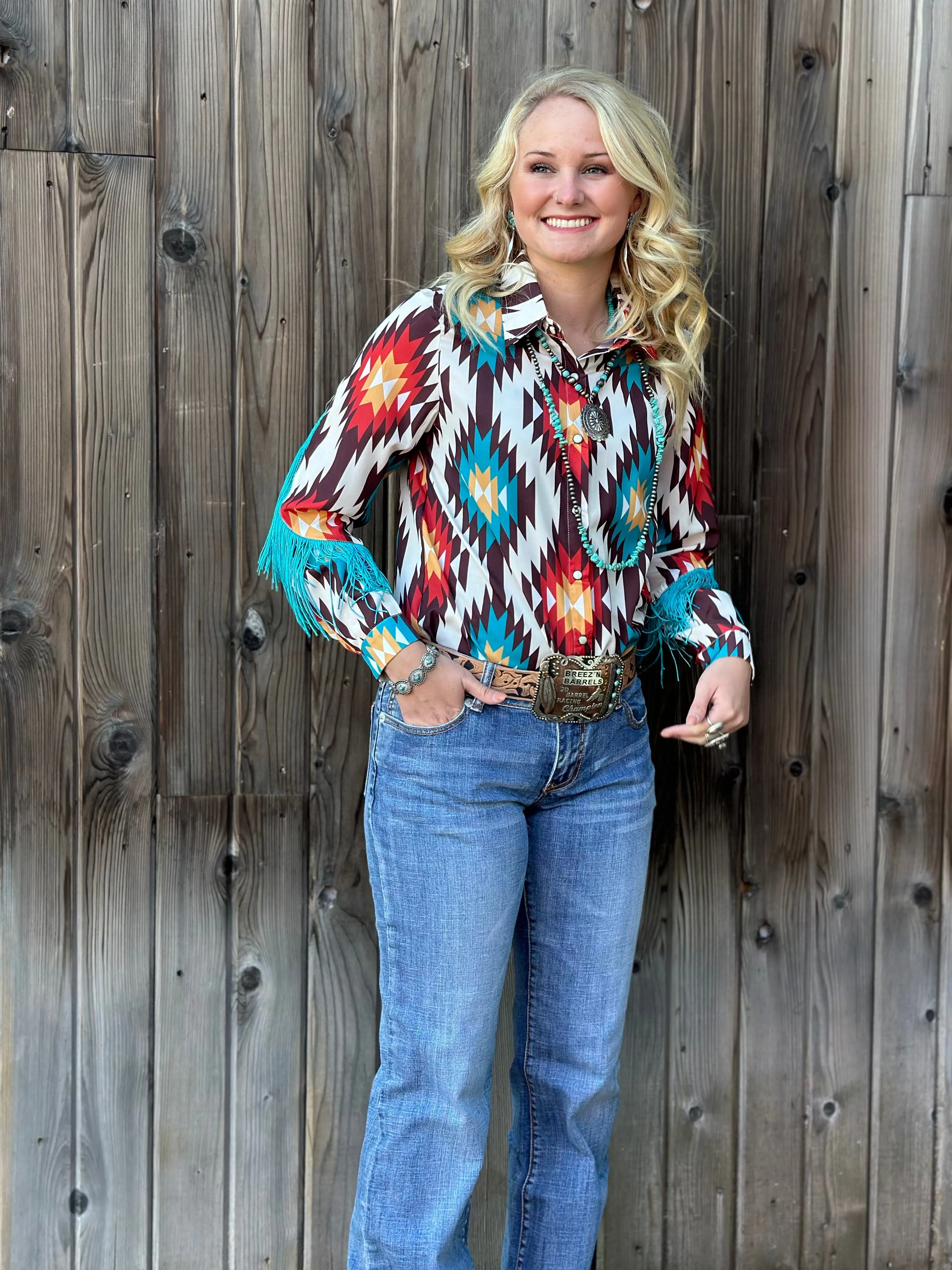 The Arlington Aztec Fringe Snap Front Western Shirt