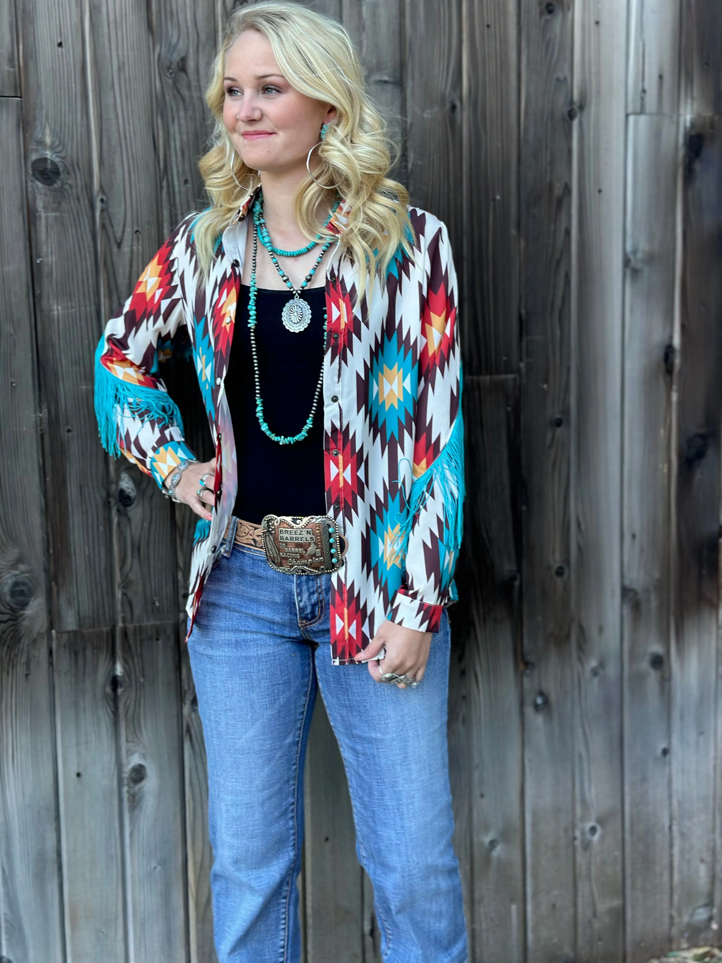 The Arlington Aztec Fringe Snap Front Western Shirt