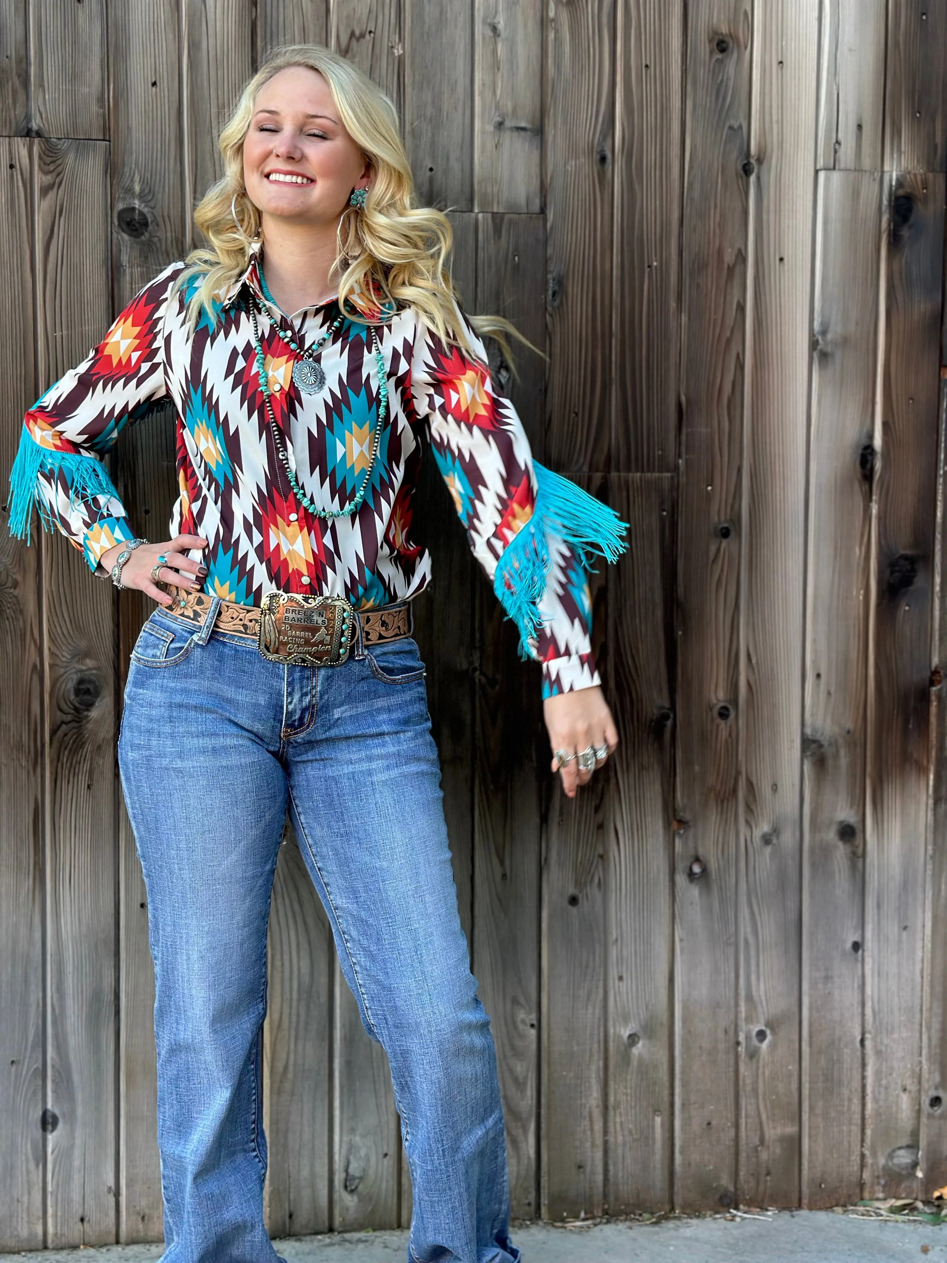 The Arlington Aztec Fringe Snap Front Western Shirt