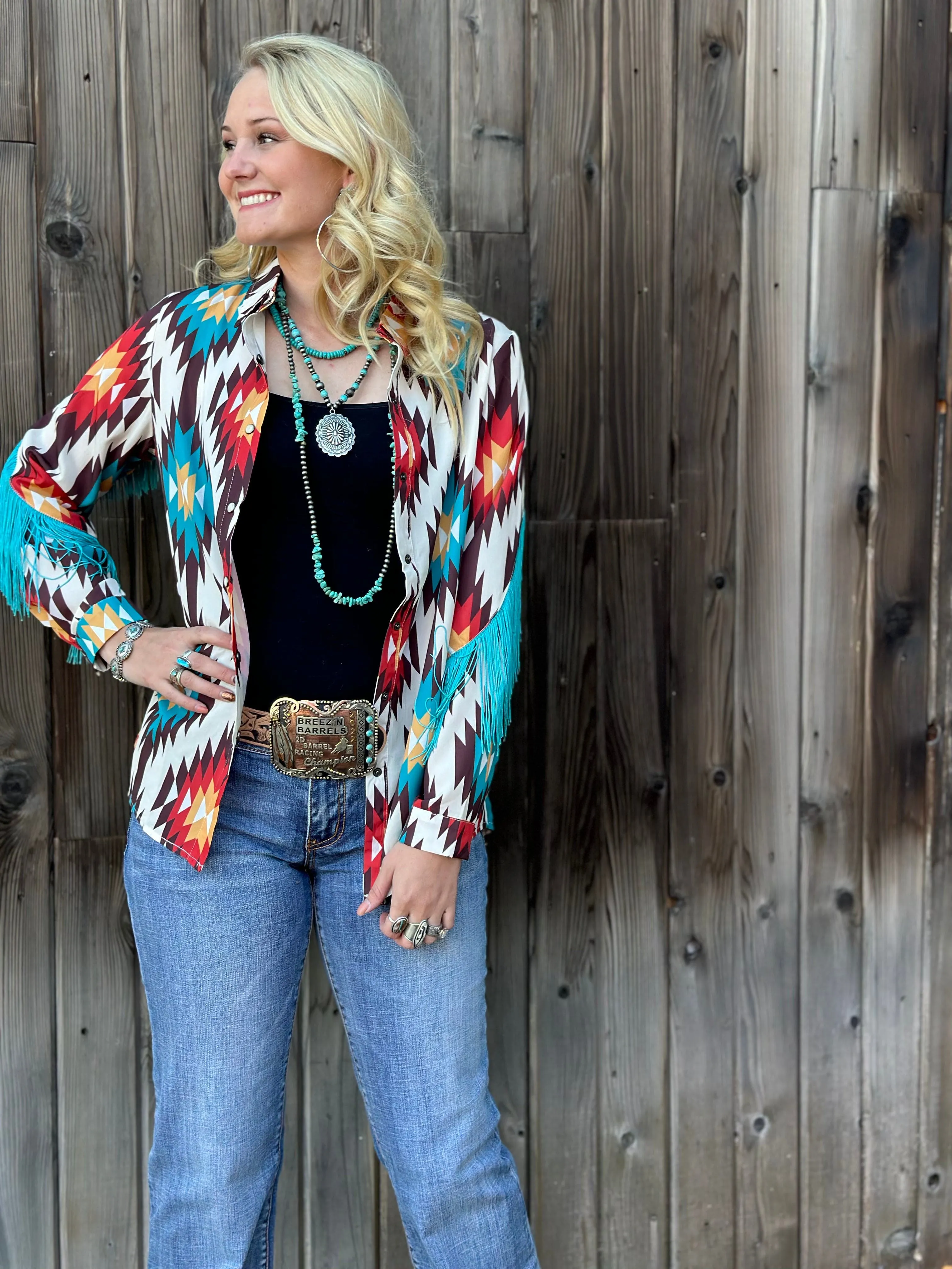 The Arlington Aztec Fringe Snap Front Western Shirt