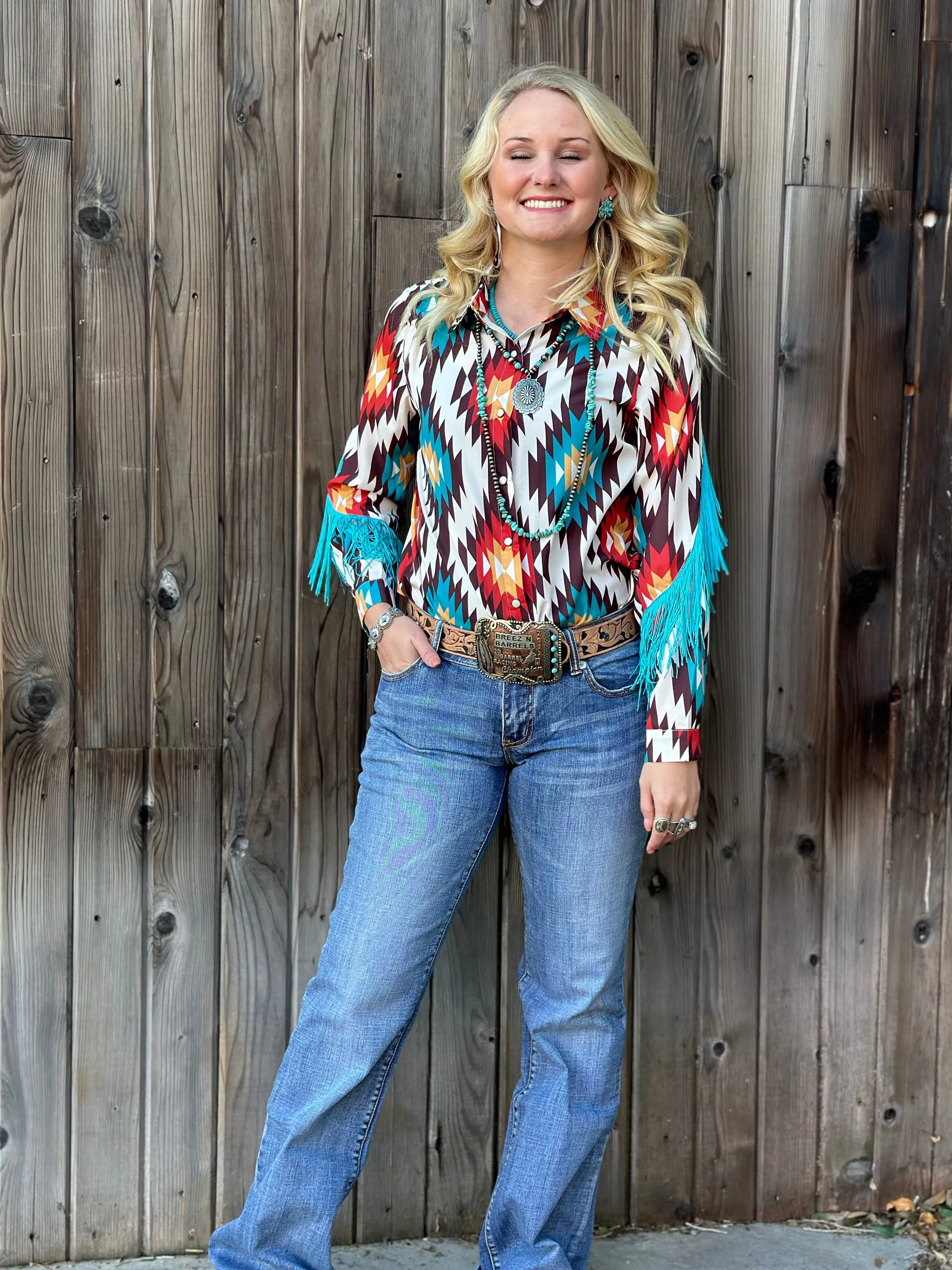 The Arlington Aztec Fringe Snap Front Western Shirt