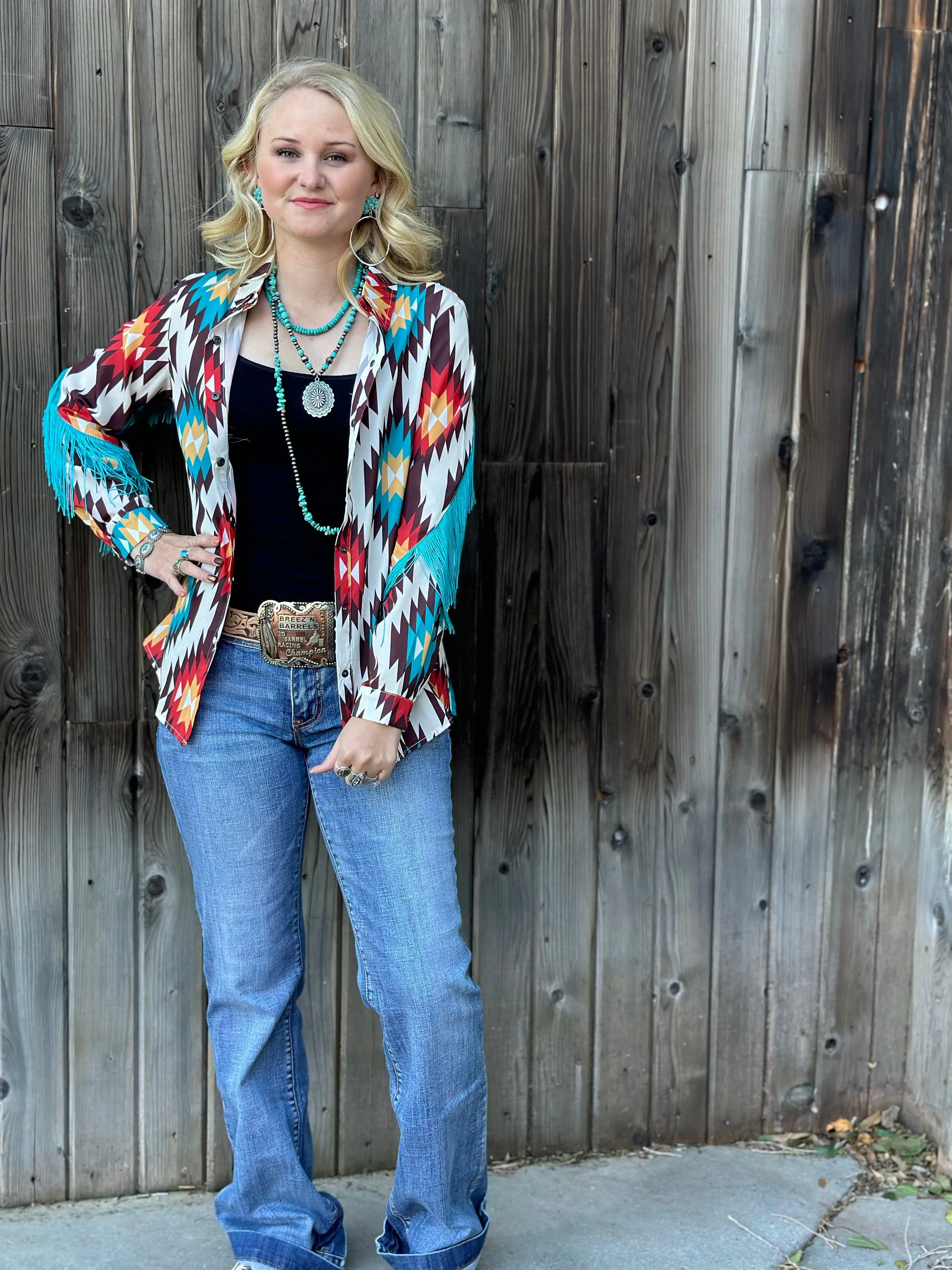 The Arlington Aztec Fringe Snap Front Western Shirt