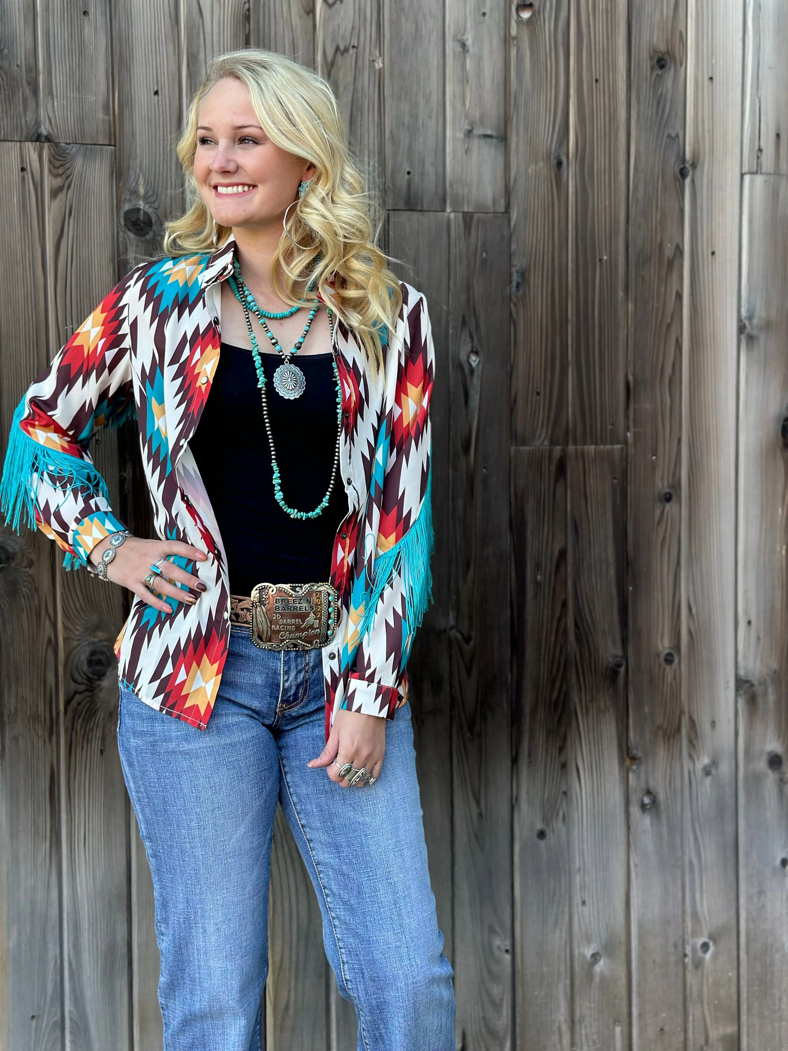 The Arlington Aztec Fringe Snap Front Western Shirt