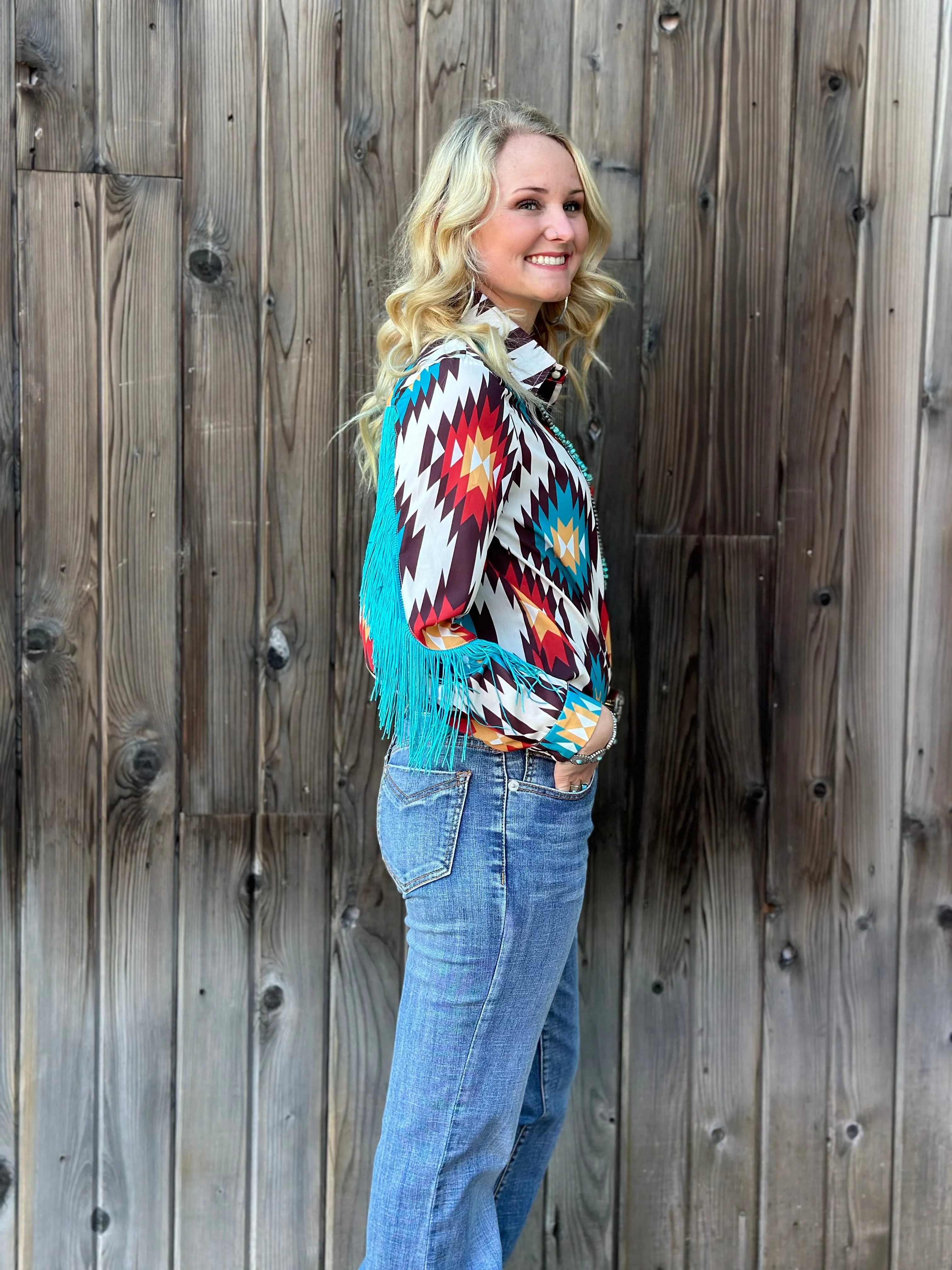 The Arlington Aztec Fringe Snap Front Western Shirt