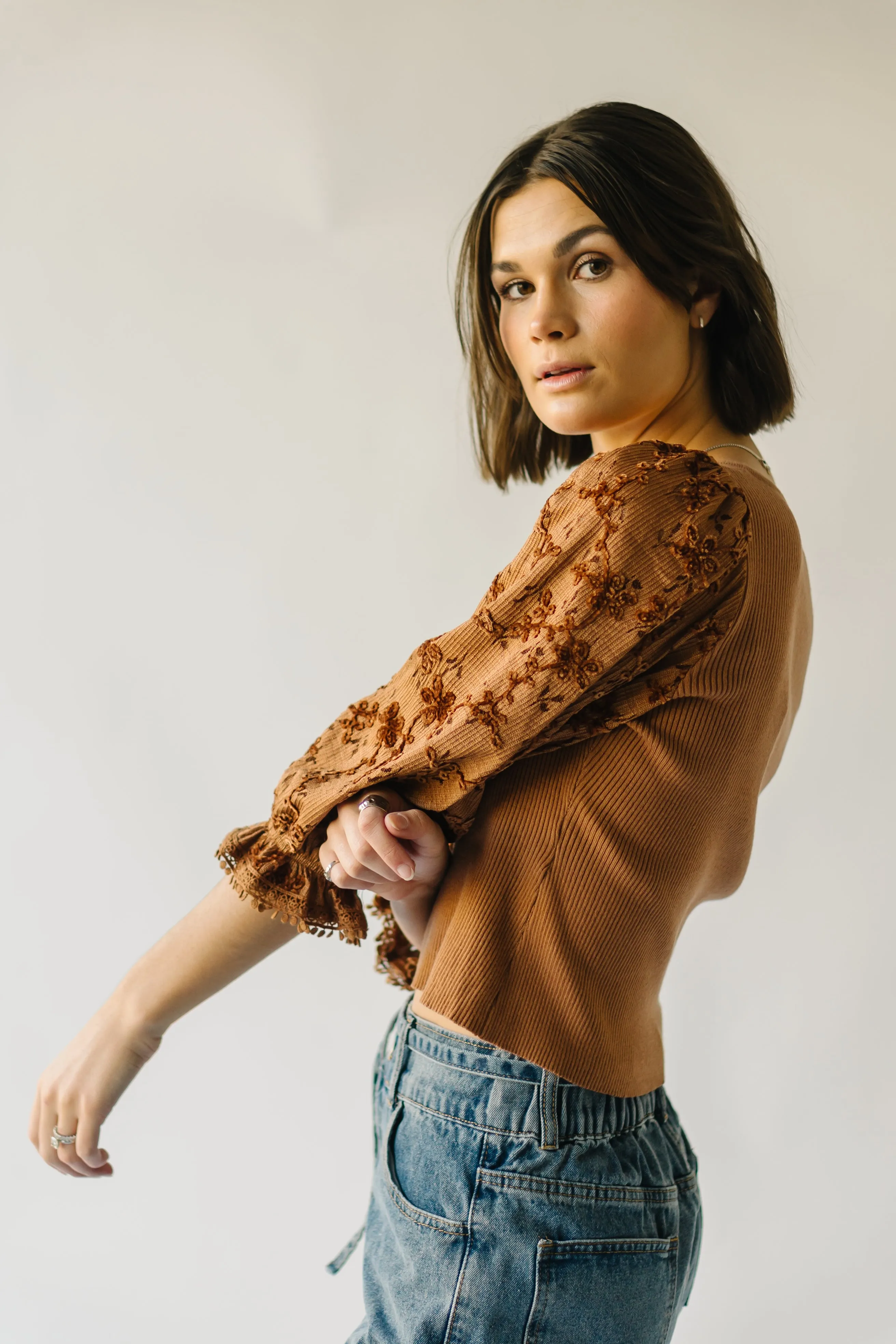 The Harpswell Lace Contrast Blouse in Brown