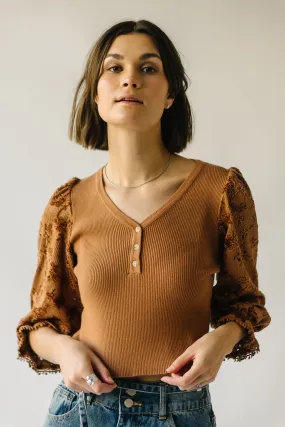 The Harpswell Lace Contrast Blouse in Brown