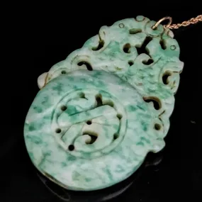 The Kirkby - Vintage Carved Jade Dragons 10k Gold Pendant on Chain